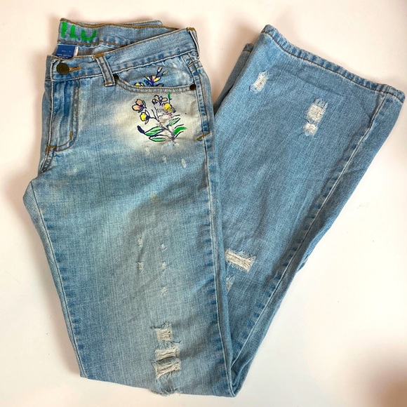 LILU 🌸 women’s jeans, size 3, distressed flower/bead boho look - Picture 6 of 13